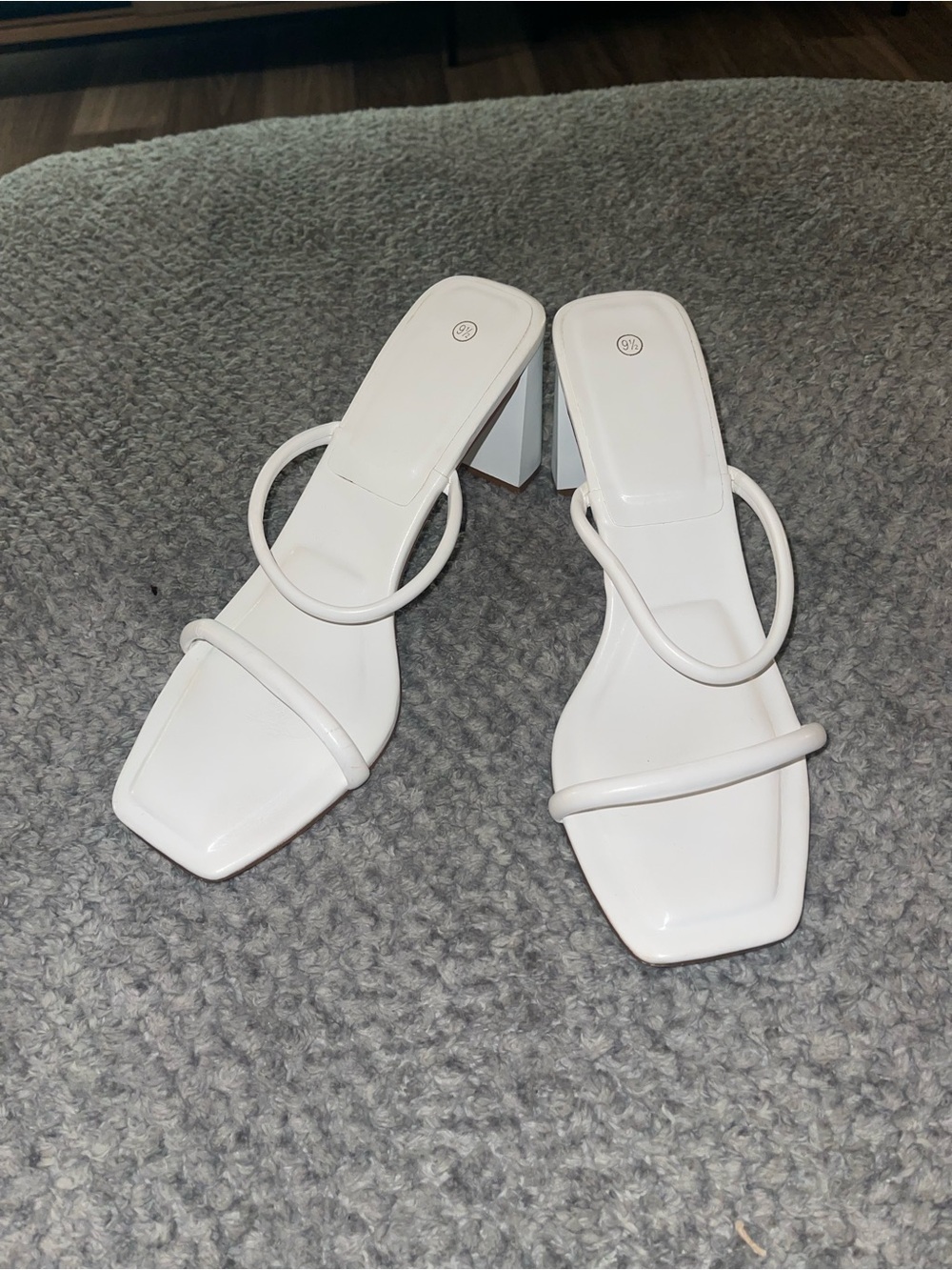 White Strappy Square-Toe Block Heel Sandals